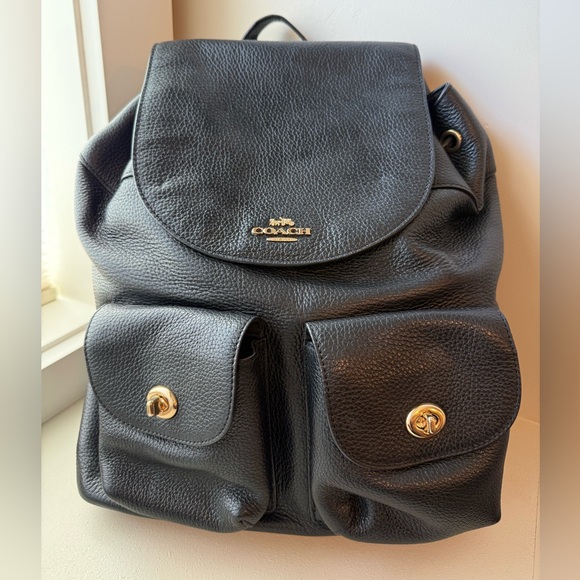 Coach Handbags - Coach Black Leather Backpack with Gold Hardware